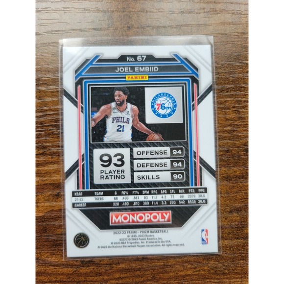 2022-2023 Panini Prizm Monopoly #67 Joel Embiid - Philadelphia 76ers - NBA - Picture 2 of 2